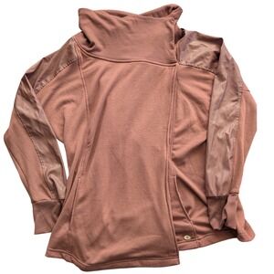 $90 TAHARI Sport Salmon Pink Mock Neck Jacket Sweatshirt Faux Leather Plus Sz 1X